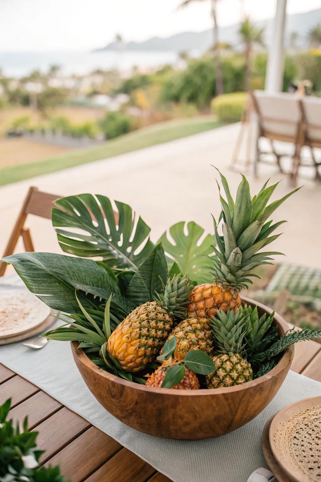 Tropical summer vibes through the use of pineapples and foliage