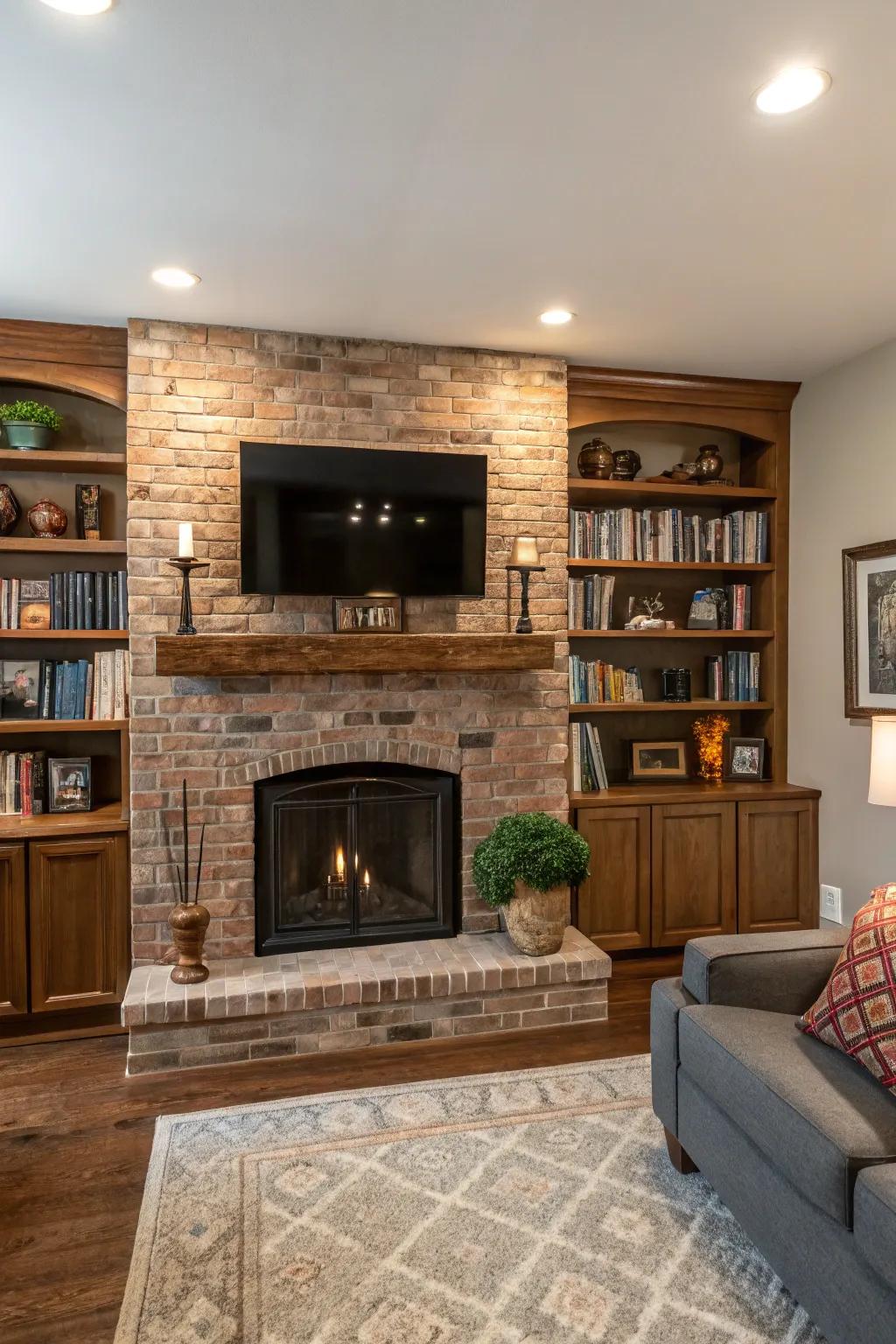 Built-in shelves add storage and style.