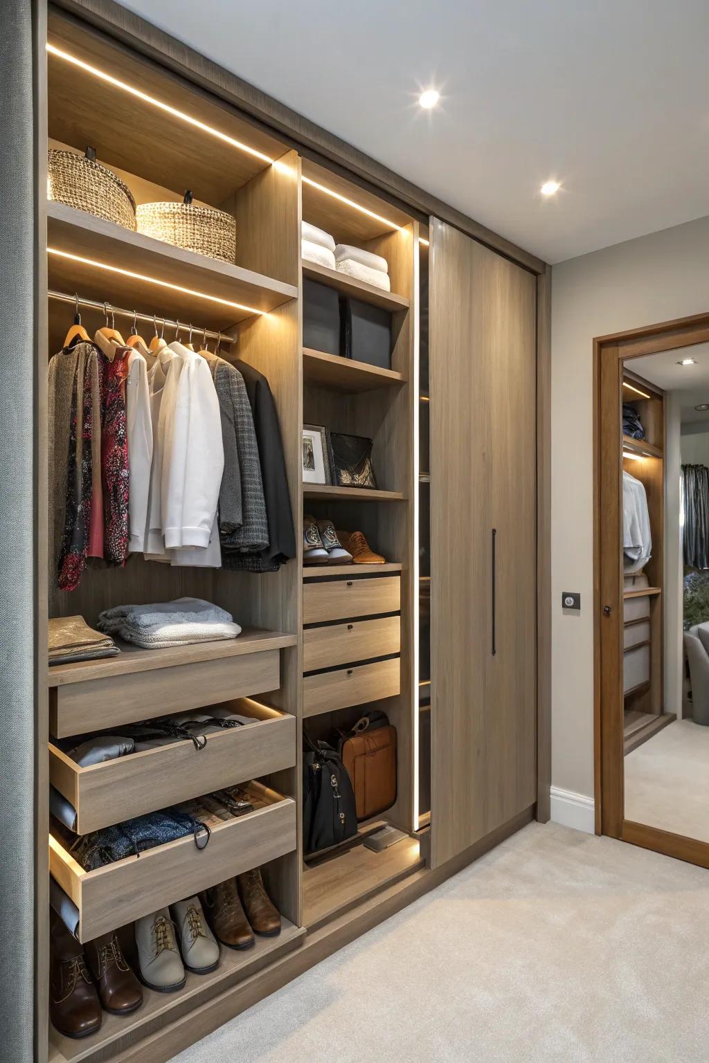 Gliding shelves offer effortless access to deep storage.