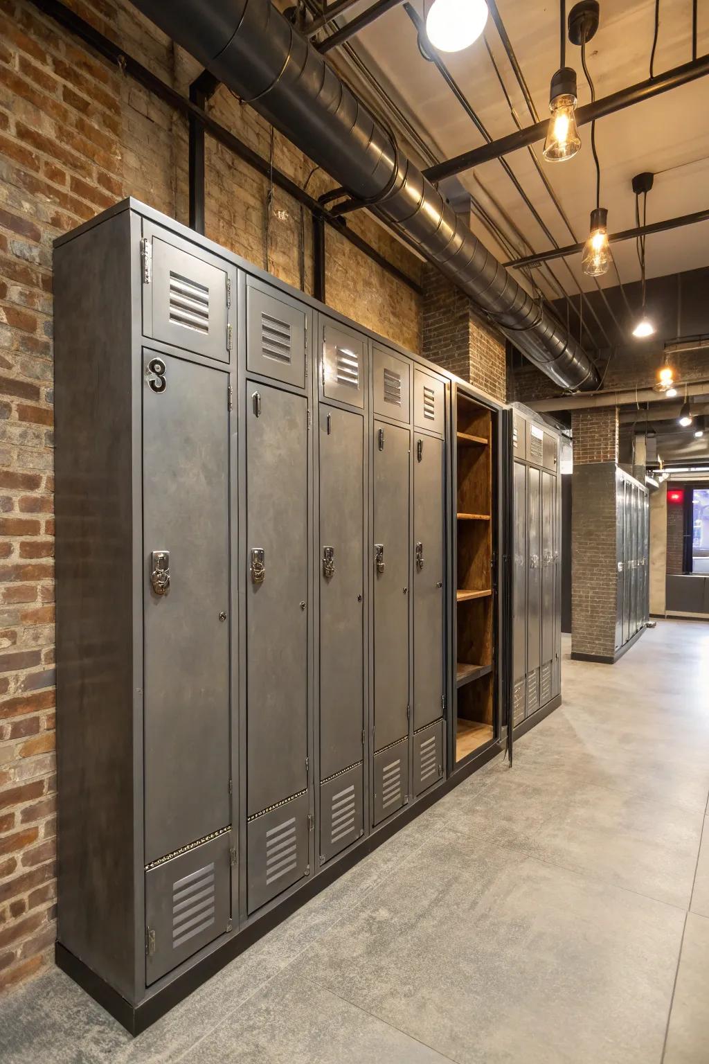 Industrial chic using metal accents for custom storage units.