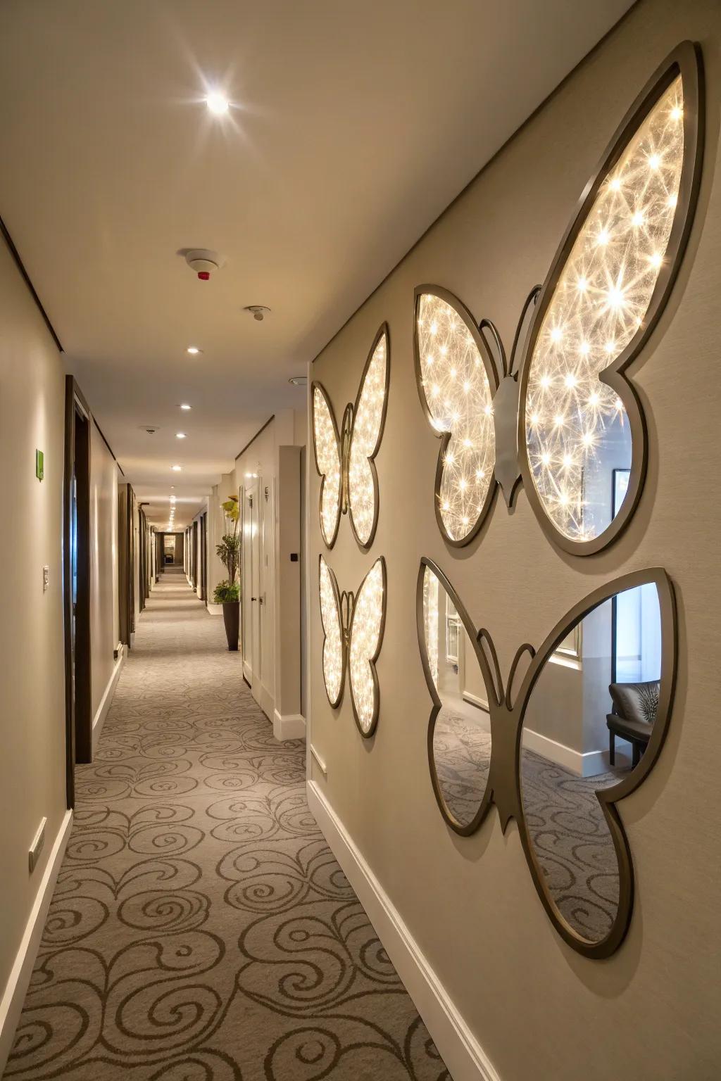 Butterfly decorative glass amplifies light and sophistication.