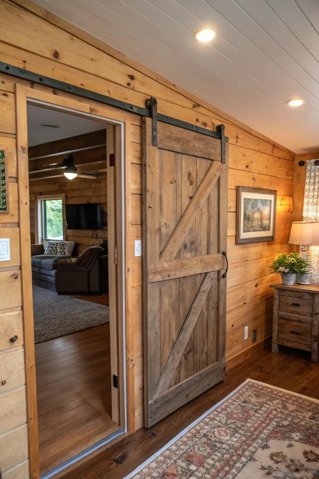 A repurposed sliding barn gate combining practicality with charm.