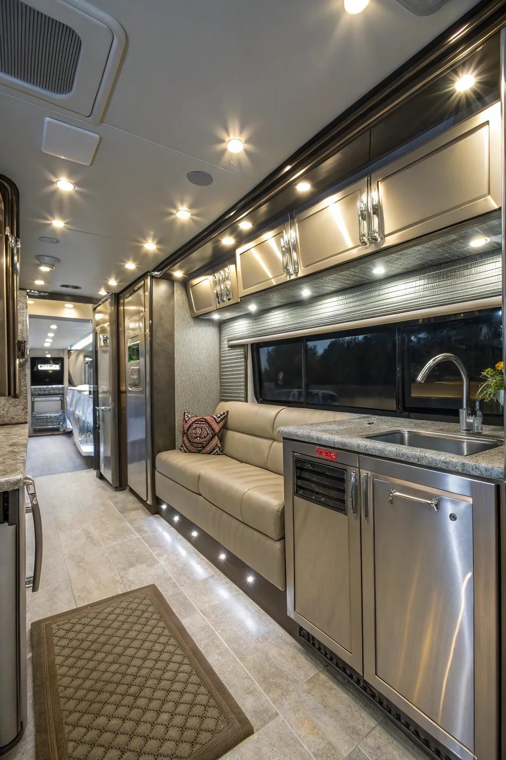 Shimmer finishes give cabinets a glamorous touch.