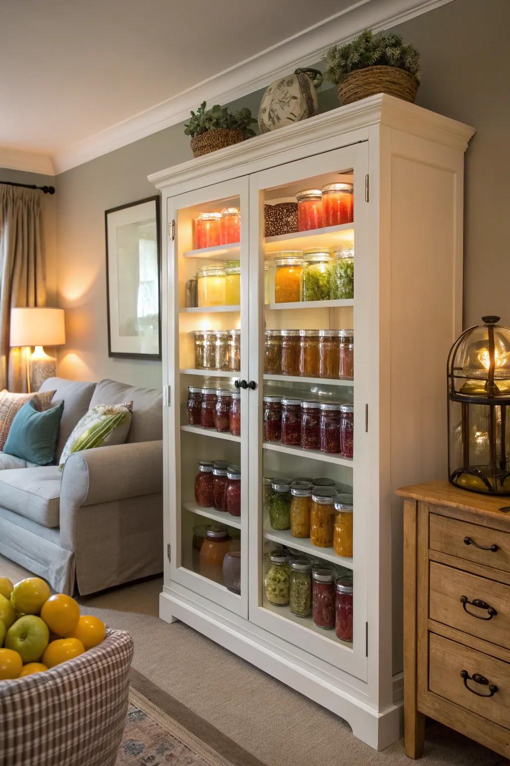 Fashion a refined presentation utilizing cabinets with glass fronts.
