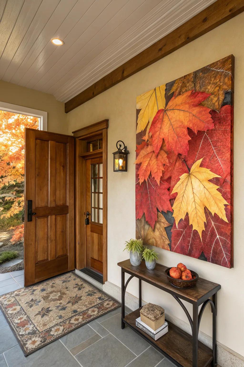 Seasonal canvas in a welcoming entryway