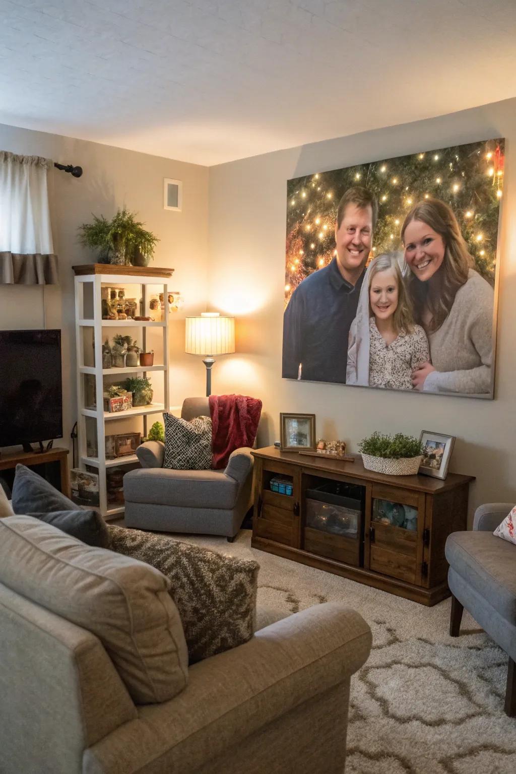 Family portraits add warmth and a personalized feel.