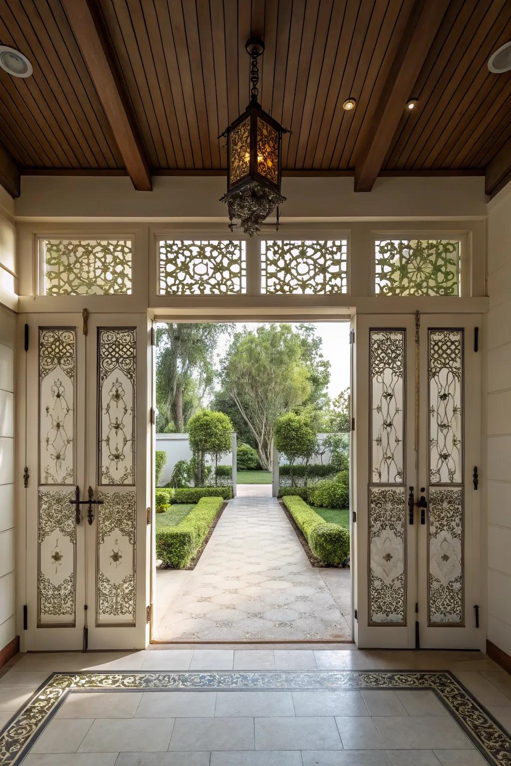 A carport featuring symmetrical entryway designs, building a balanced and harmonious look.