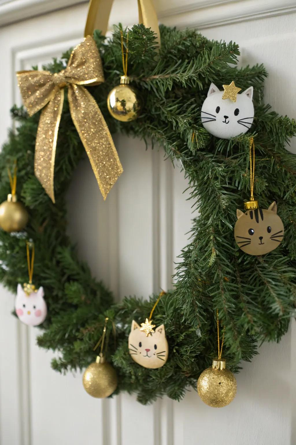 A striking and gilded cat wreath for a hint of luxury.