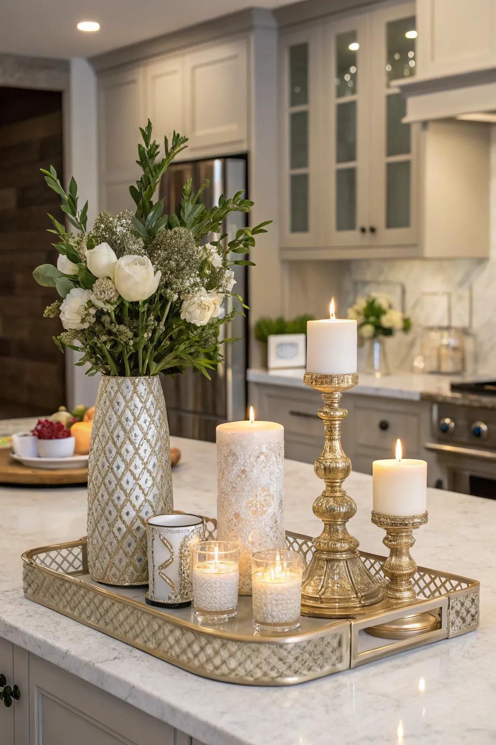 By layering objects of varying heights, you can add depth.