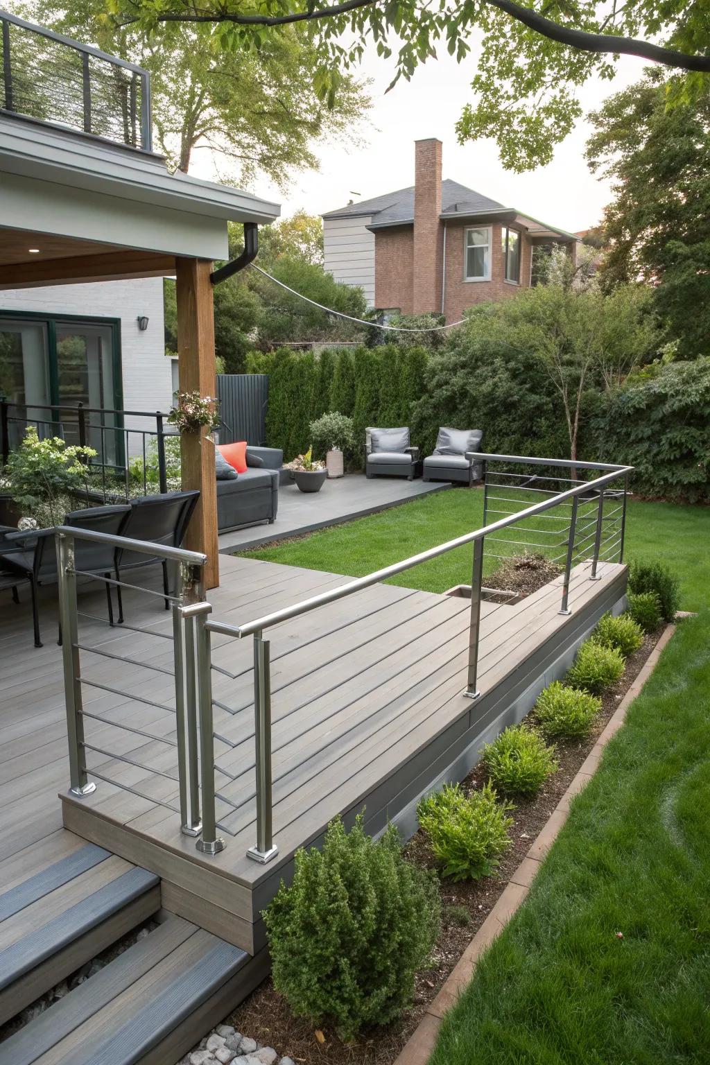 Alloy railings offer a sleek, rust-resistant option.
