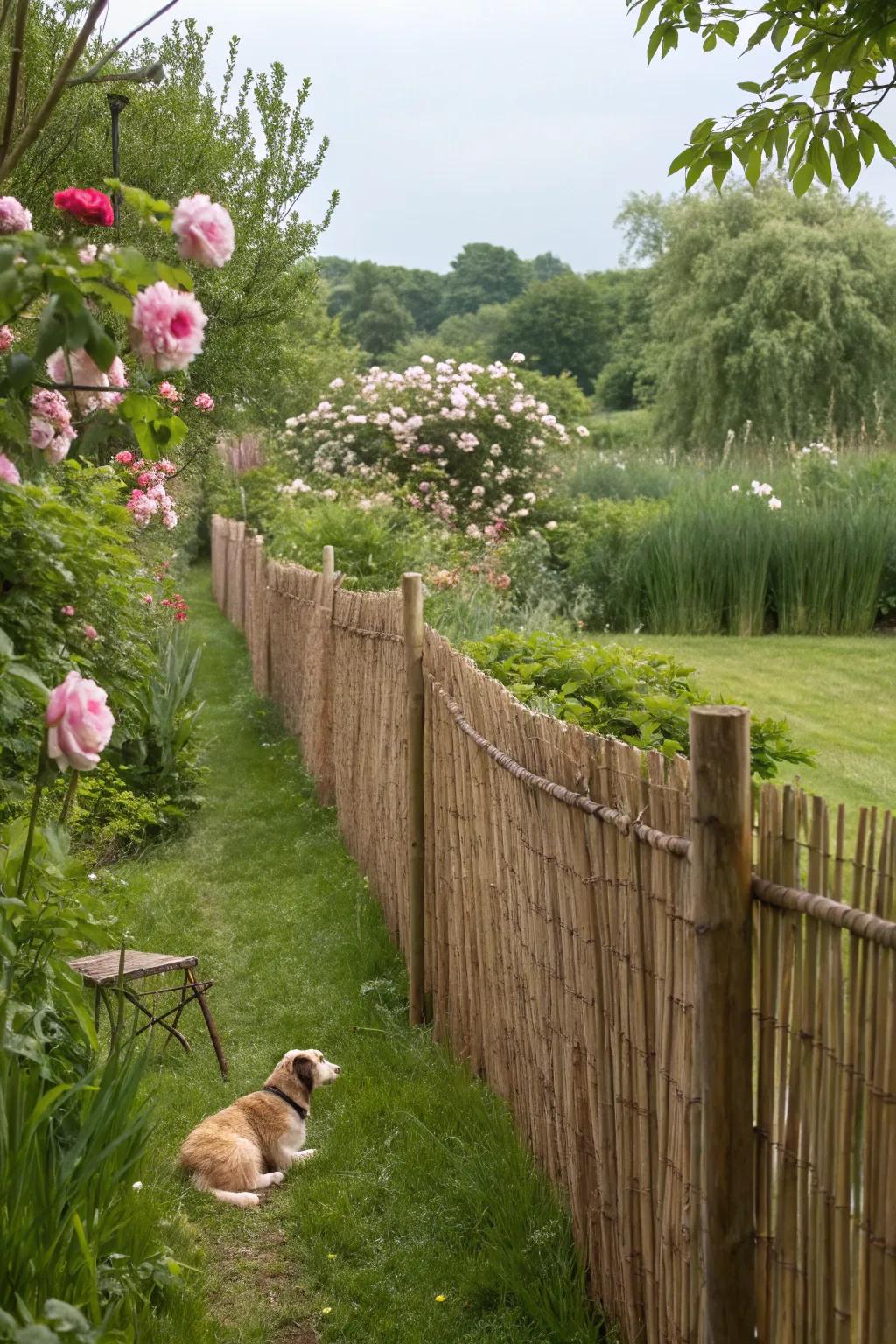 Reed fencing is a quick and lightweight solution for temporary dog containment.