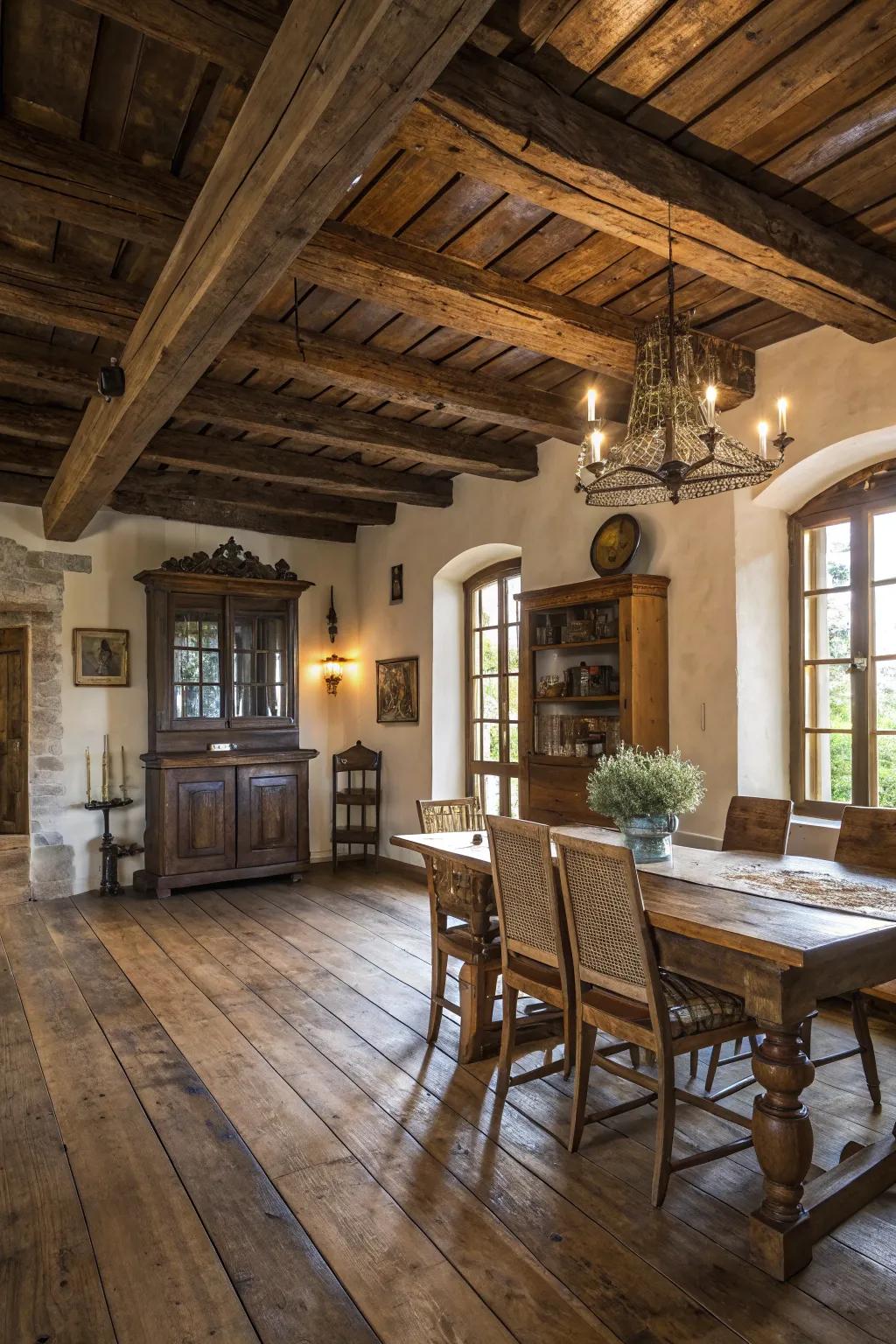 Repurposed hardwood brings timeless, rustic charm.