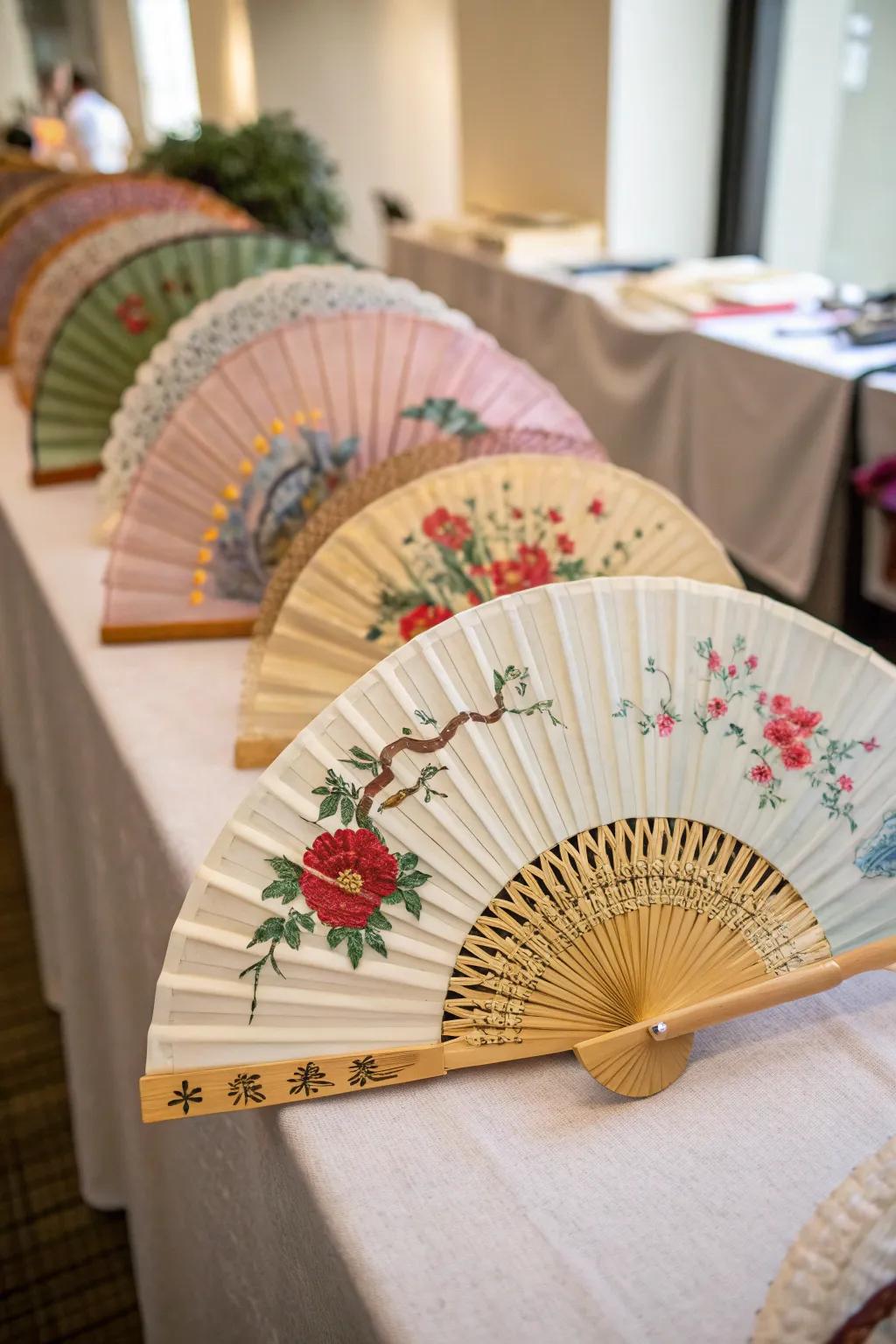 Charming Chinese fans as elegant wedding favors.