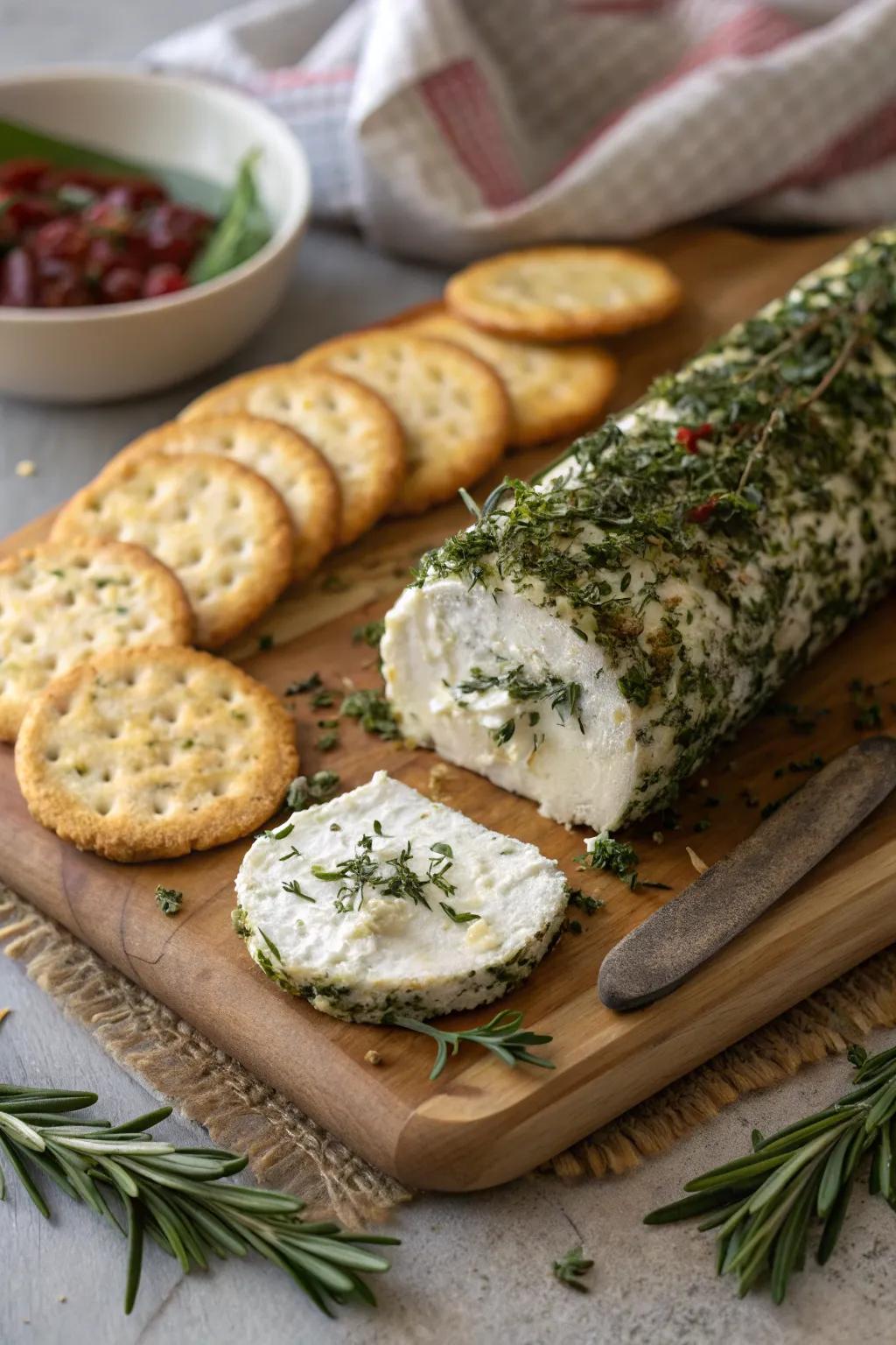 Herb cheese cylinder is a simple choice.