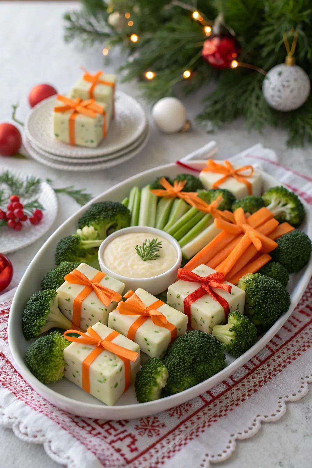 Creative veggie present stacks that are a delightful surprise.