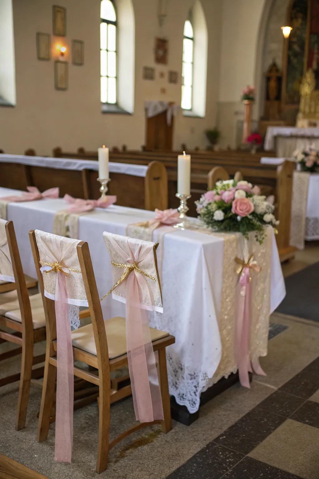 Bows and ribbons add a charming touch to table settings.