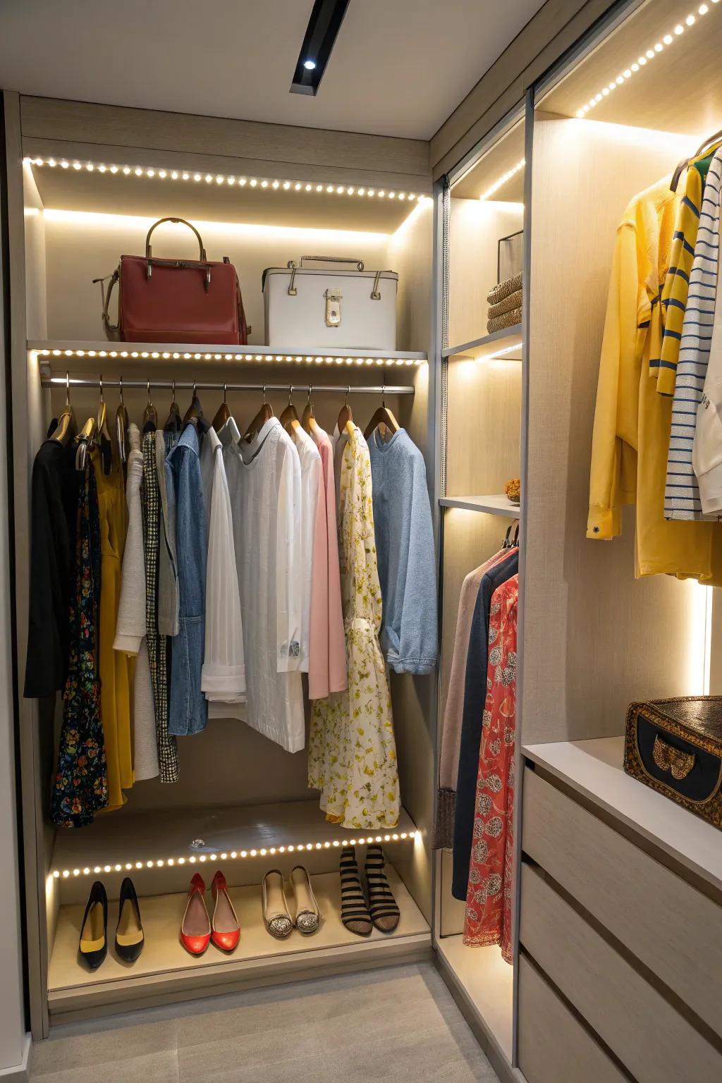 Smart lighting makes sure your wardrobe is always in the spotlight.