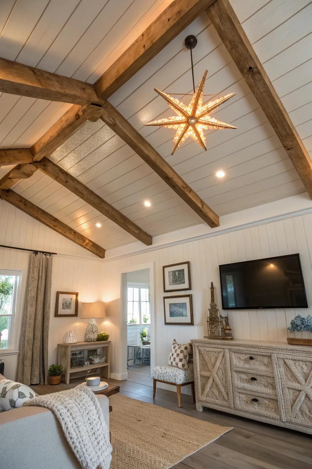 Ceiling features add dimension and interest to coastal spaces.