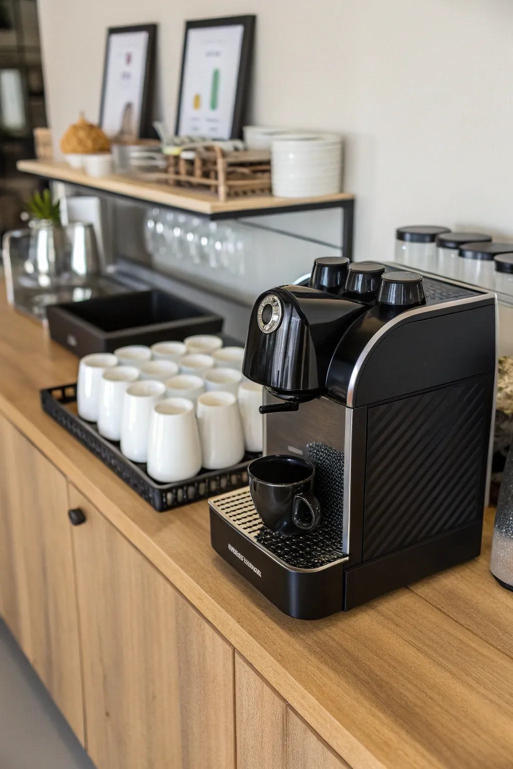For a stylish and elegant coffee bar, monochrome magic.