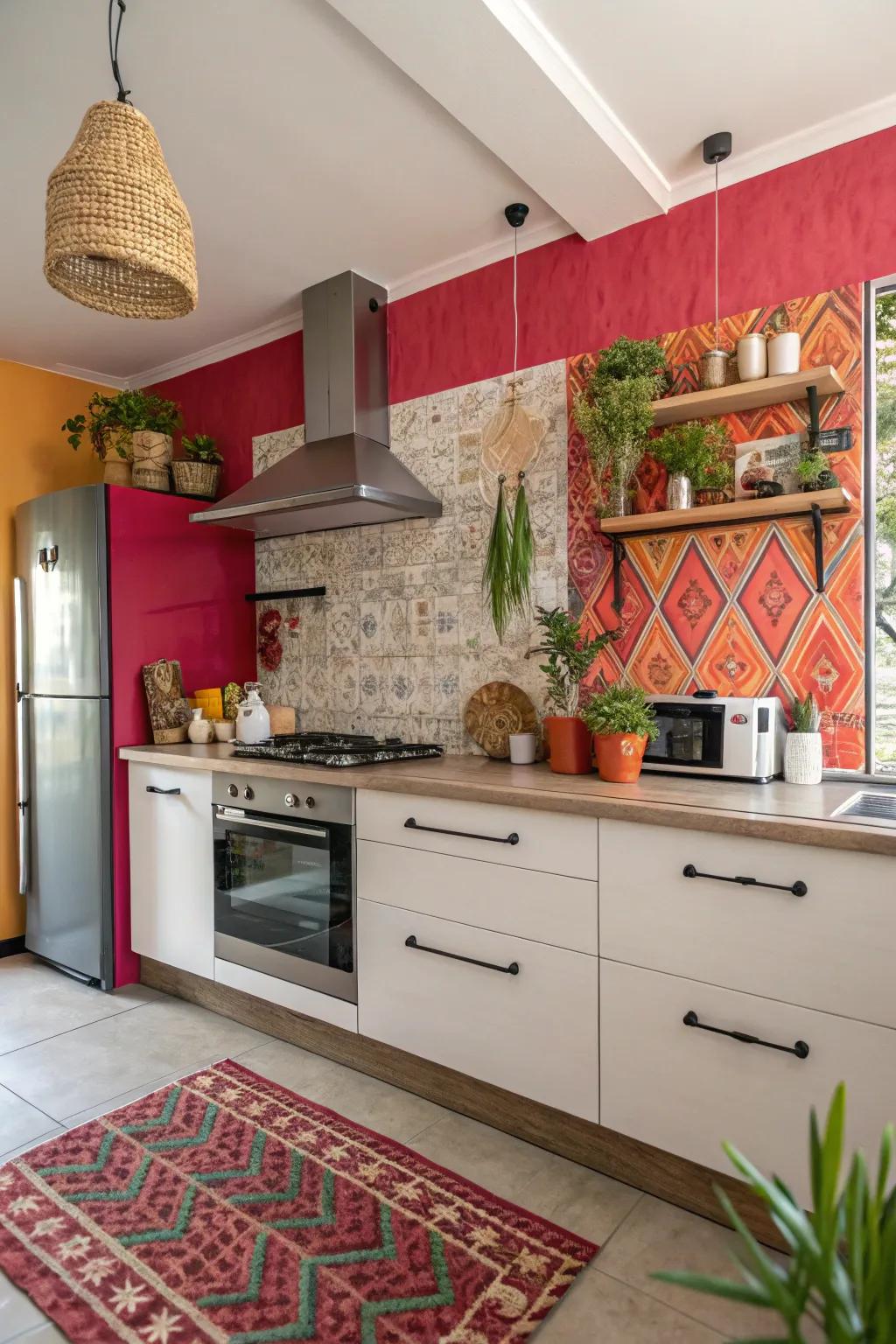 A bold accent surface instantly modifies the kitchen's mood.