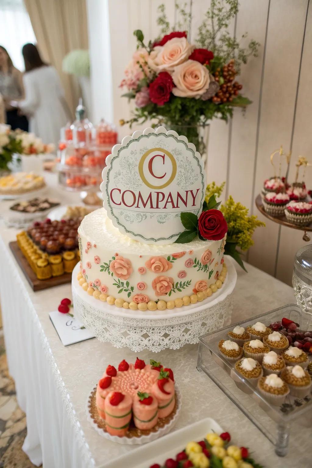 Sweeten the celebration with a cake showing the corporate logo
