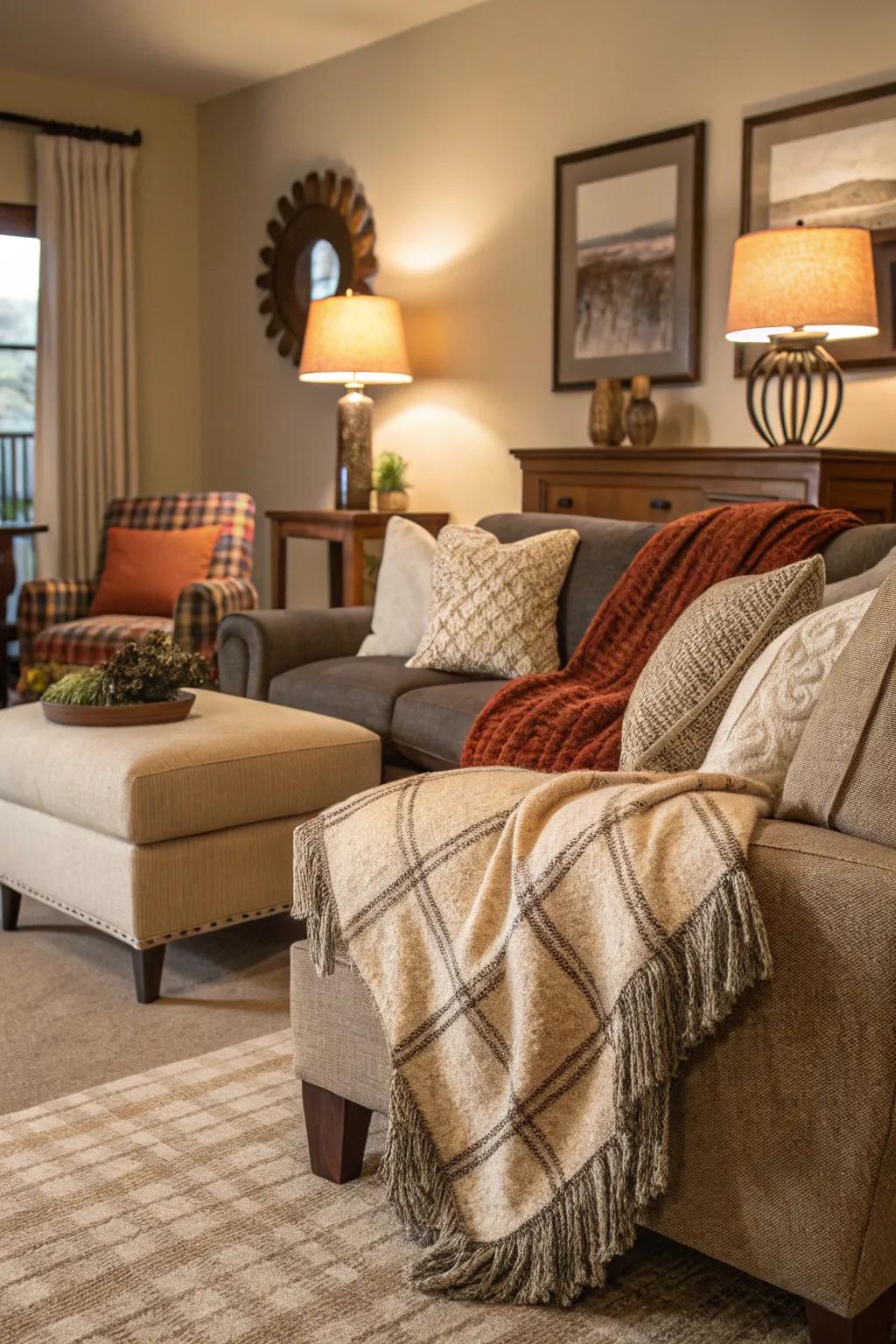 Fabric details add warmth and comfort.