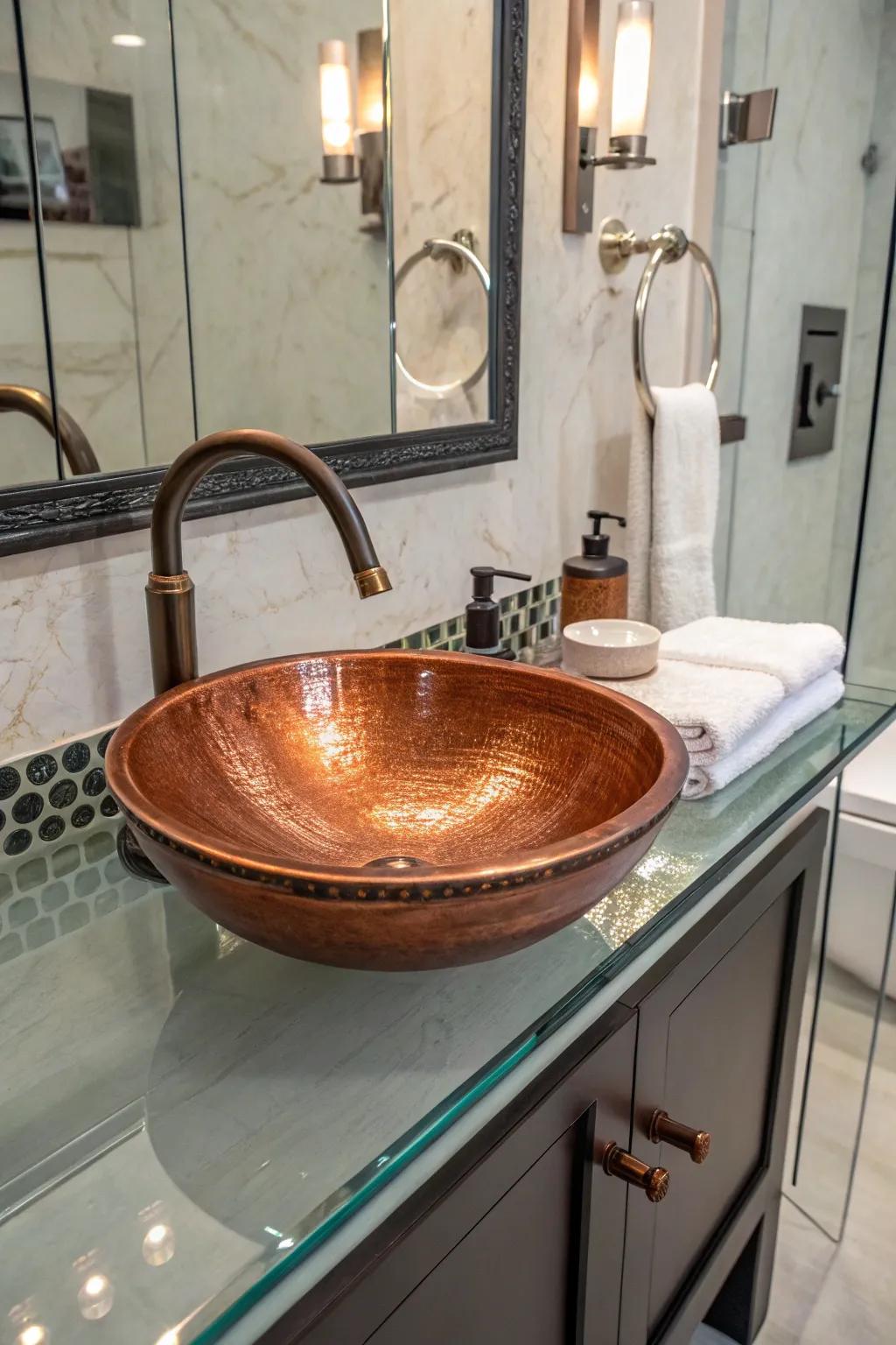 Unexpected material pairings give this bathroom a unique and stylish vibe.