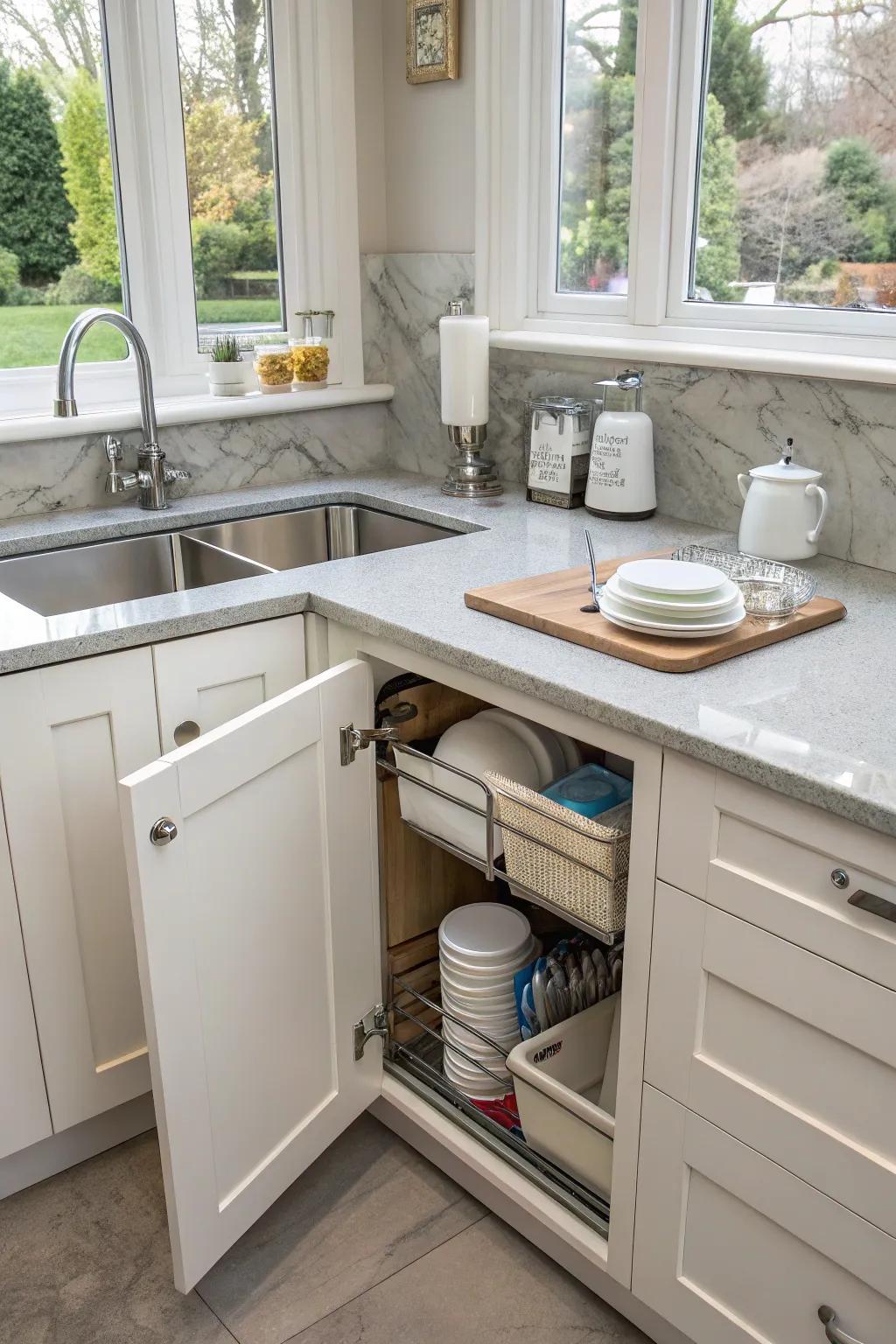 Concealed storage solutions keep your kitchen tidy and organized.