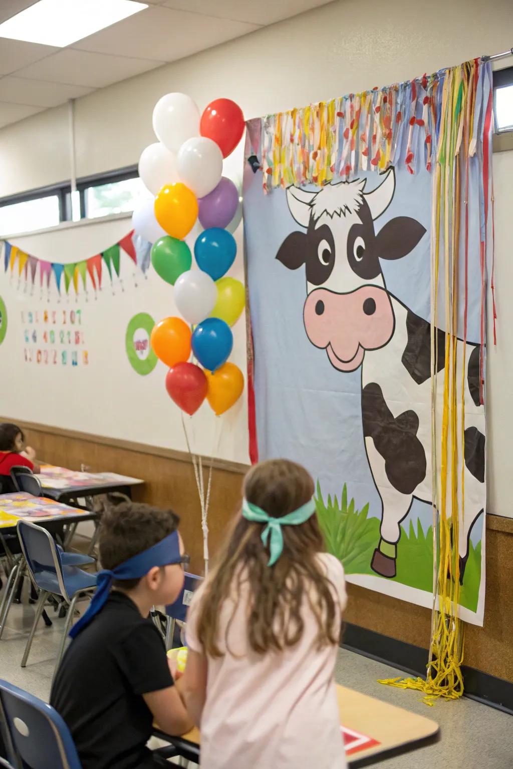 A 'Join the Tail to the Cow' game setup for classroom fun