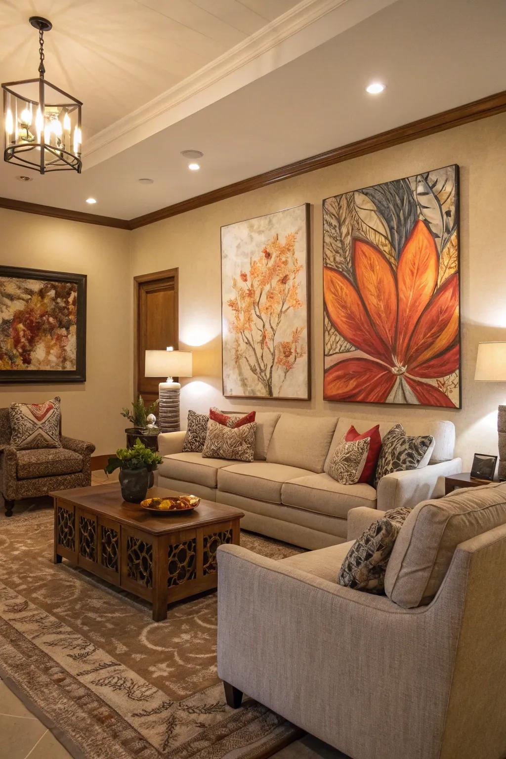 Wall art adds depth and emotion, enhancing the cozy feel of your space.