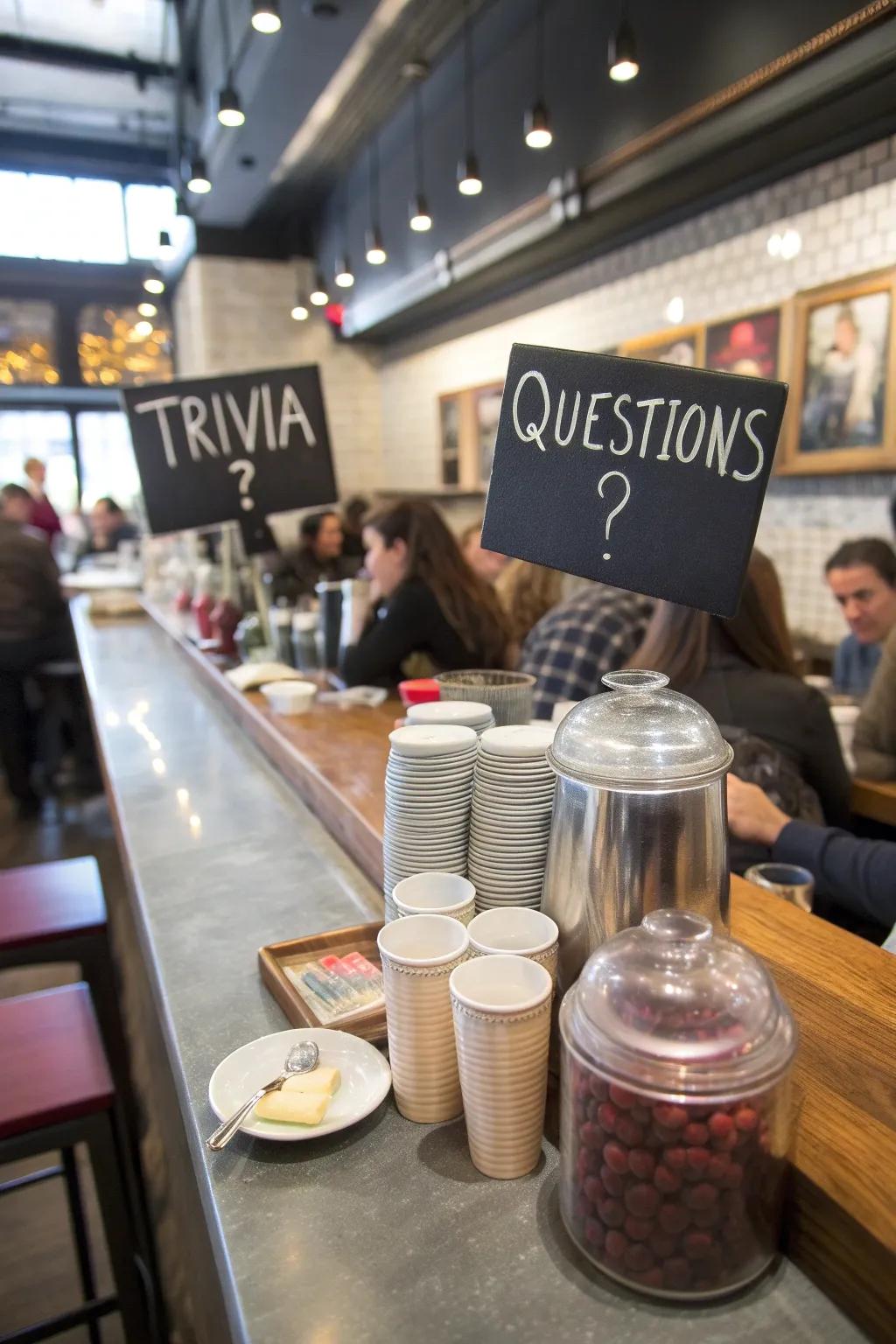 A tip container with a general knowledge challenge