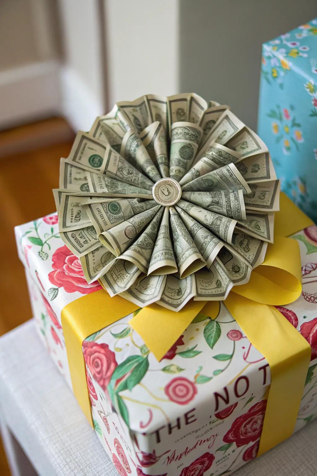 A cash rosette adds elegance to any gift.