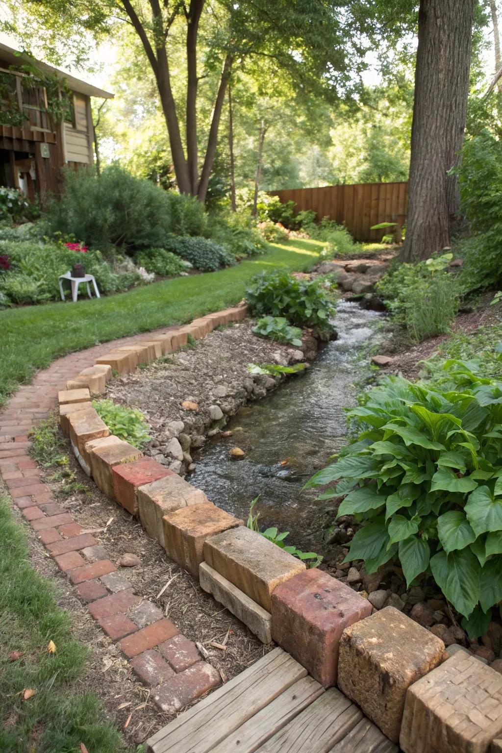 Repurposed items lend character and sustainability to your streamside landscape.