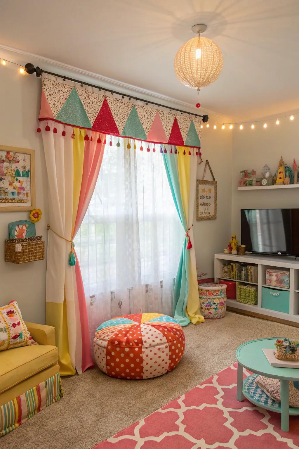 Decorative top treatments add a whimsical touch.