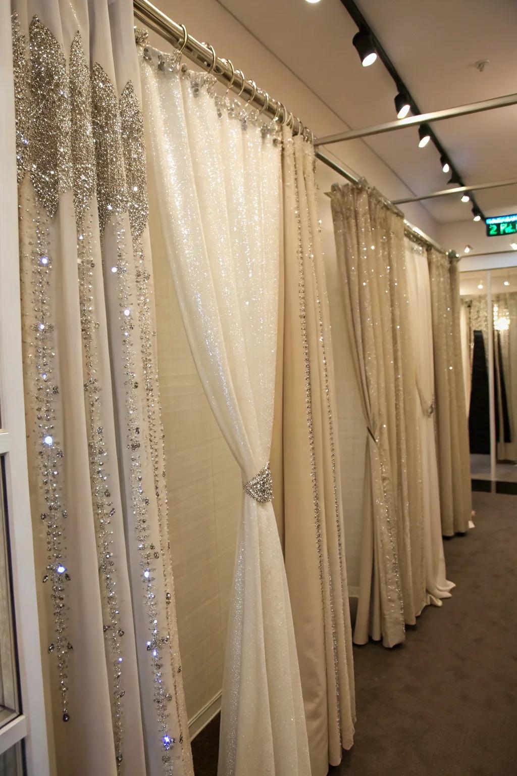 Enchanting curtains featuring crystal bead trims.