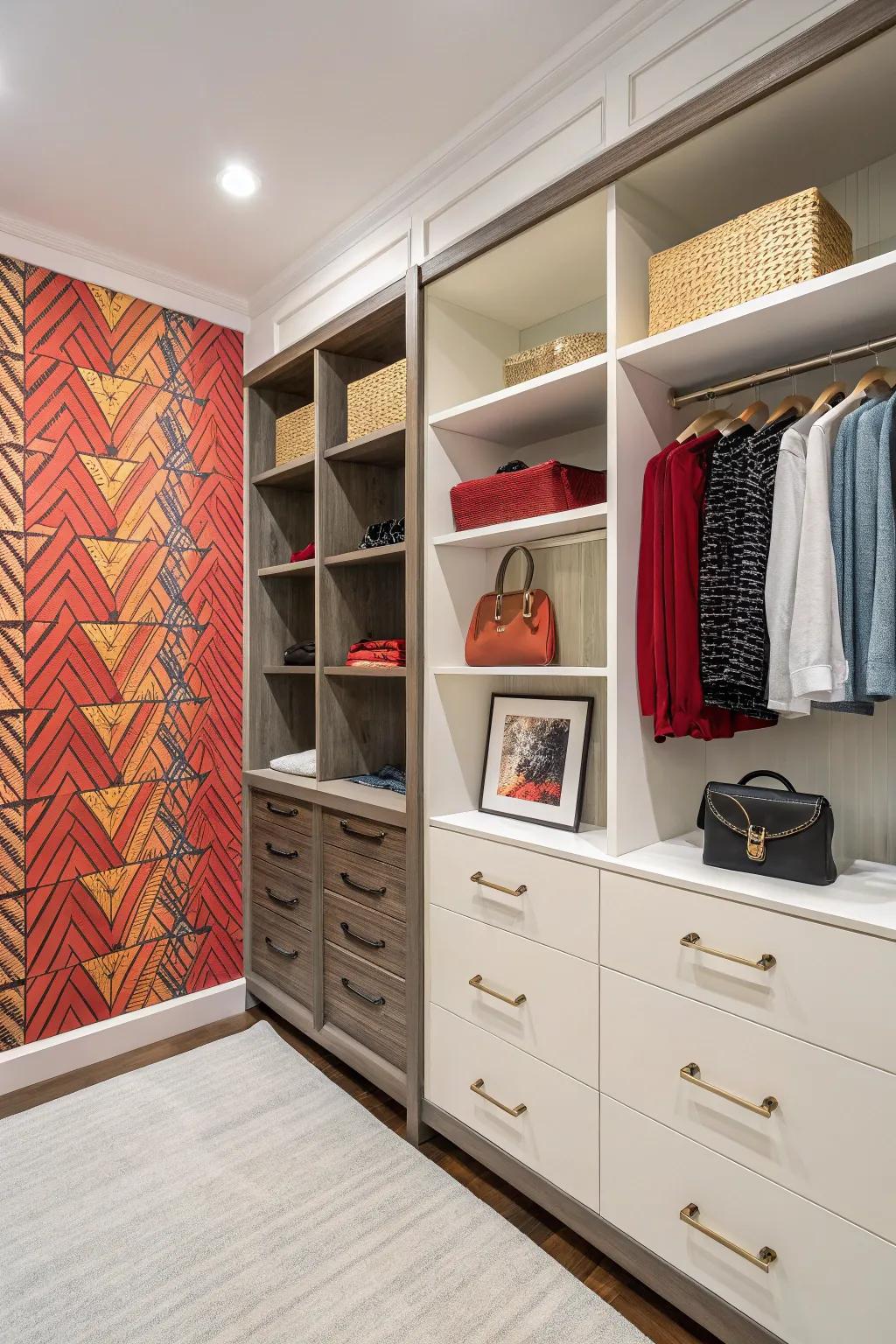 A featured wall adds individuality to your closet.
