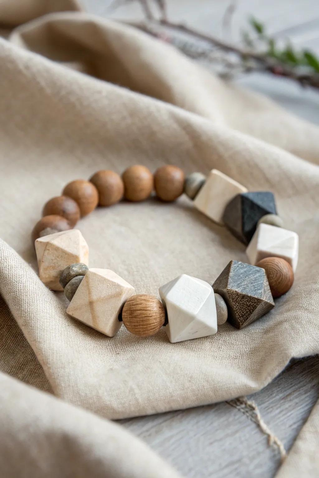 Capture modern elegance with geometric bead bracelets, where simplicity meets craftsmanship.
