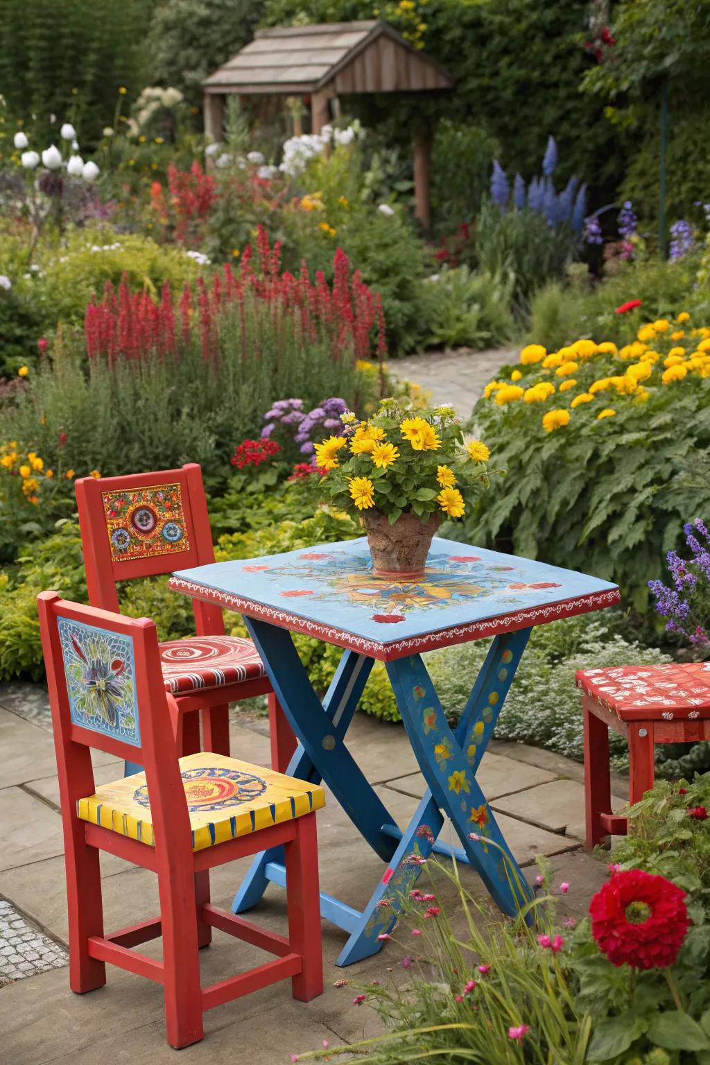 Painted fixtures introduce a rejuvenated and playful vibe within your garden.