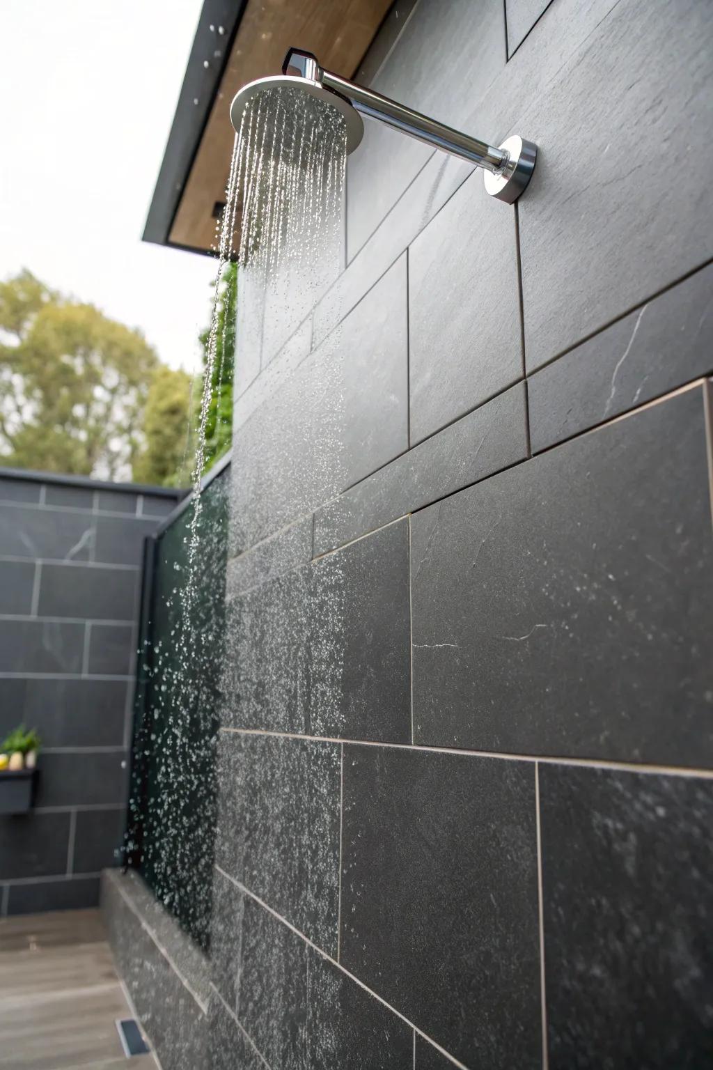 Large format tiles create a seamless and sophisticated surface.