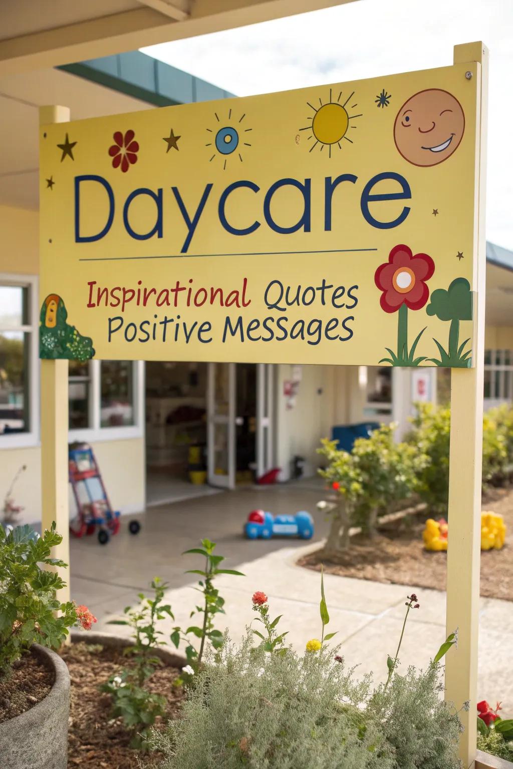 Upliftment and motivation are offered to visitors through inspirational quotes on the daycare sign.