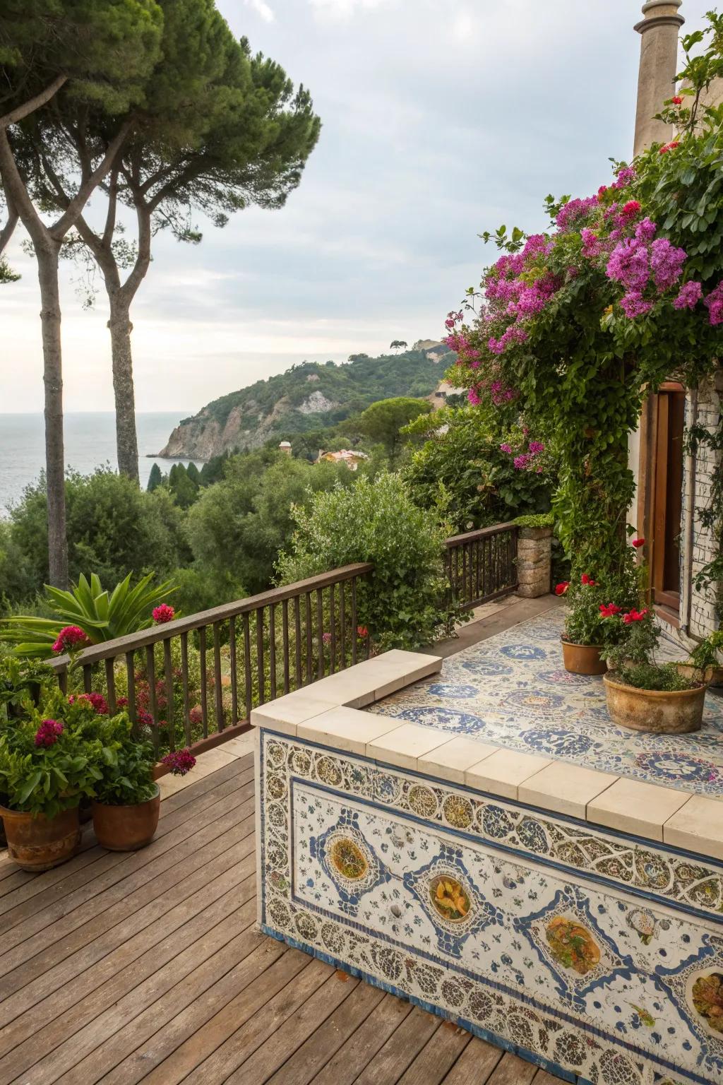 Mosaic fascia fills your deck with vibrant, Mediterranean allure.