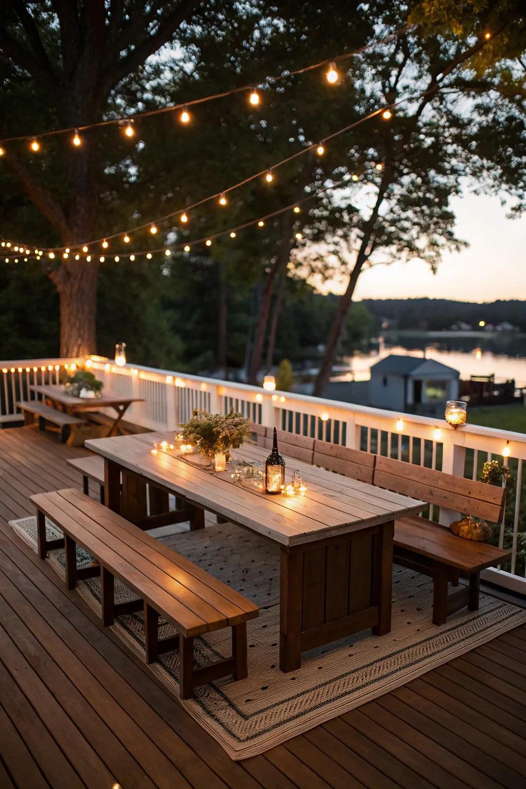 Benches featuring in-built dining make outdoor dining a breeze.