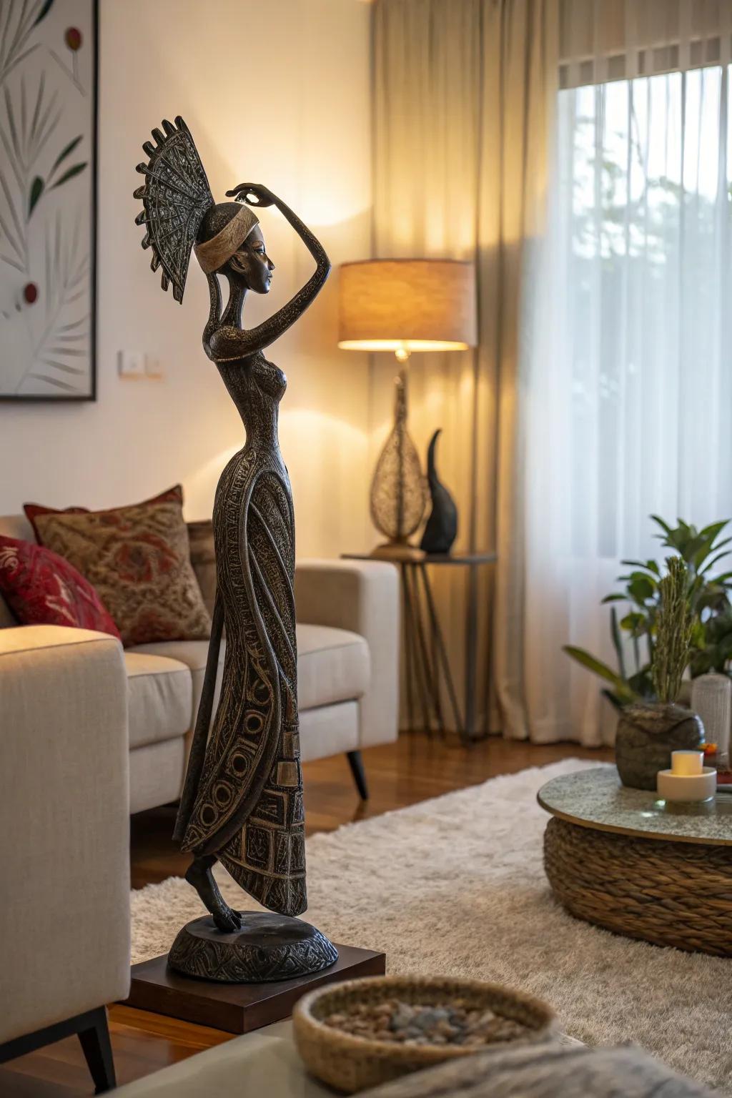 A sculpture contributes an unexpected creative aspect.