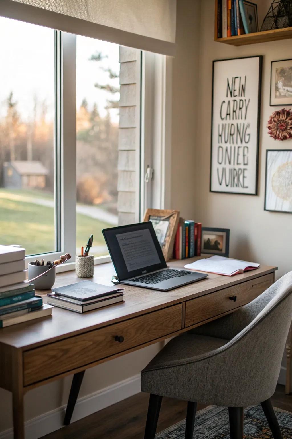 A focal point adds character to the workspace.