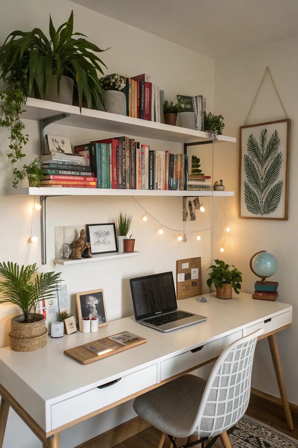 Wall mount shelves add storage and design.