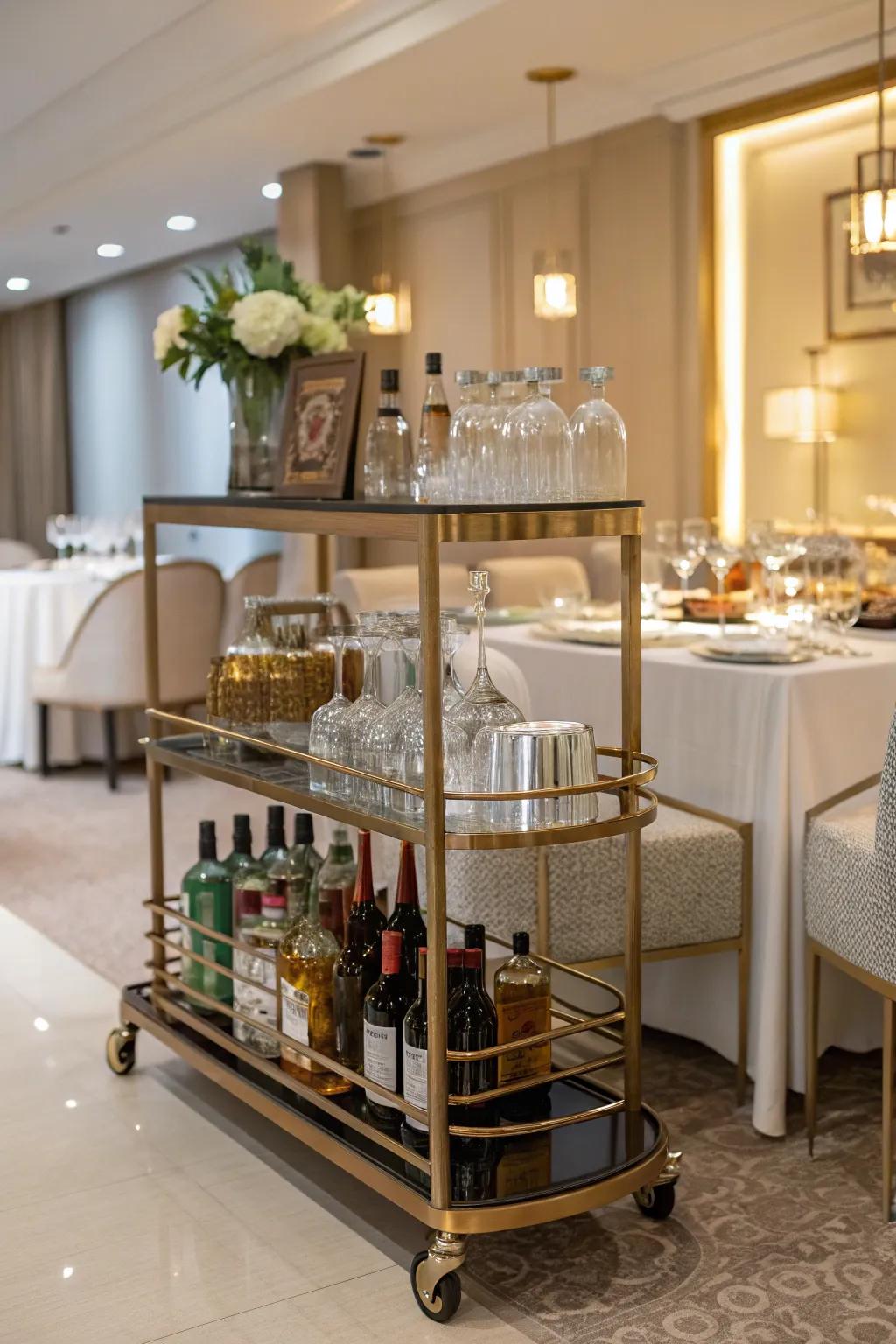 Bar carts offer charm and flexibility for entertaining.