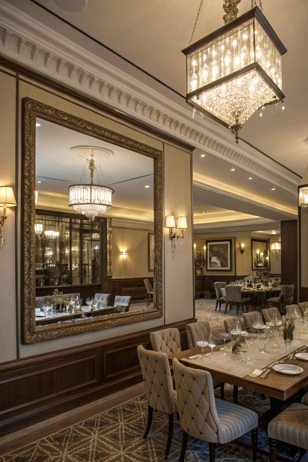 A strategically placed mirror enhances the room's light and space.