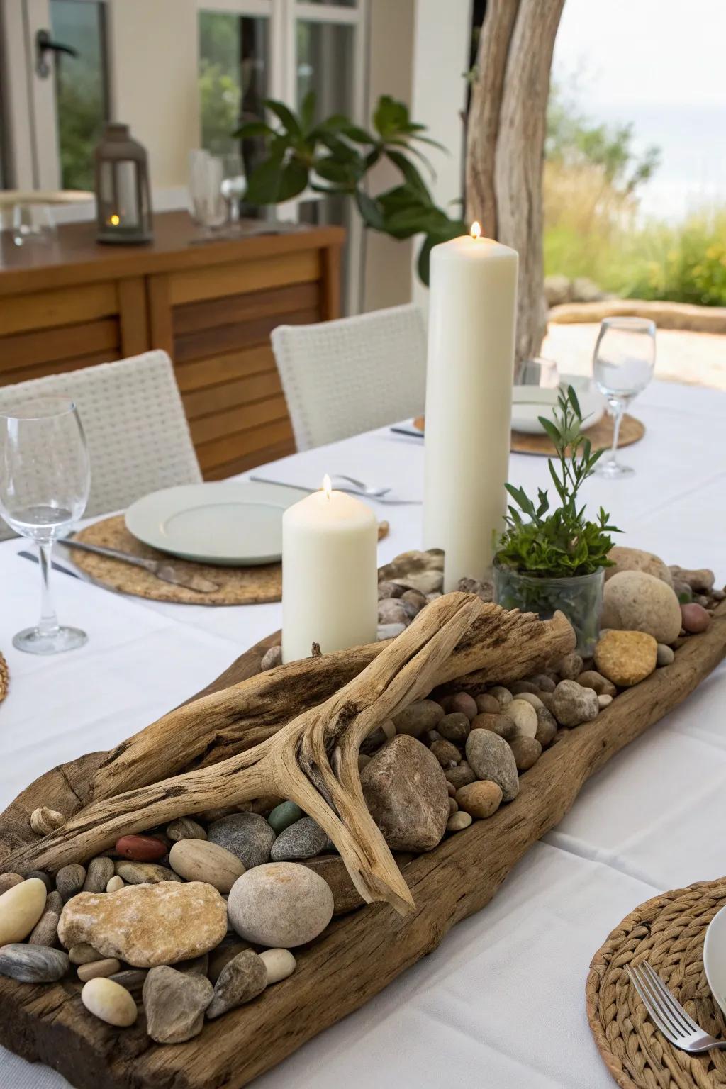 Organic elements bring a soothing and earthy vibe to your dining table.