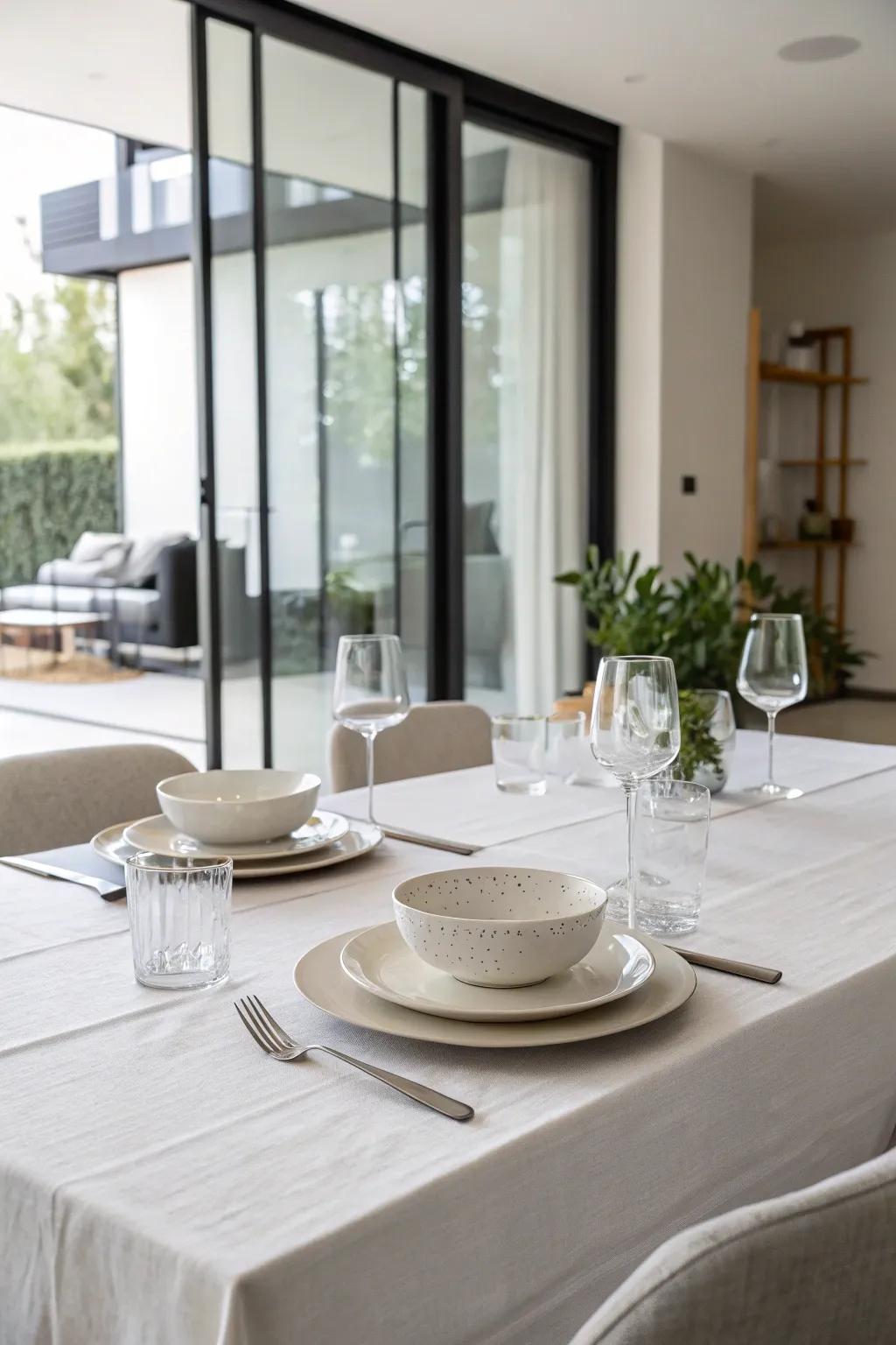 A minimalist table setting highlights simplicity and elegance.