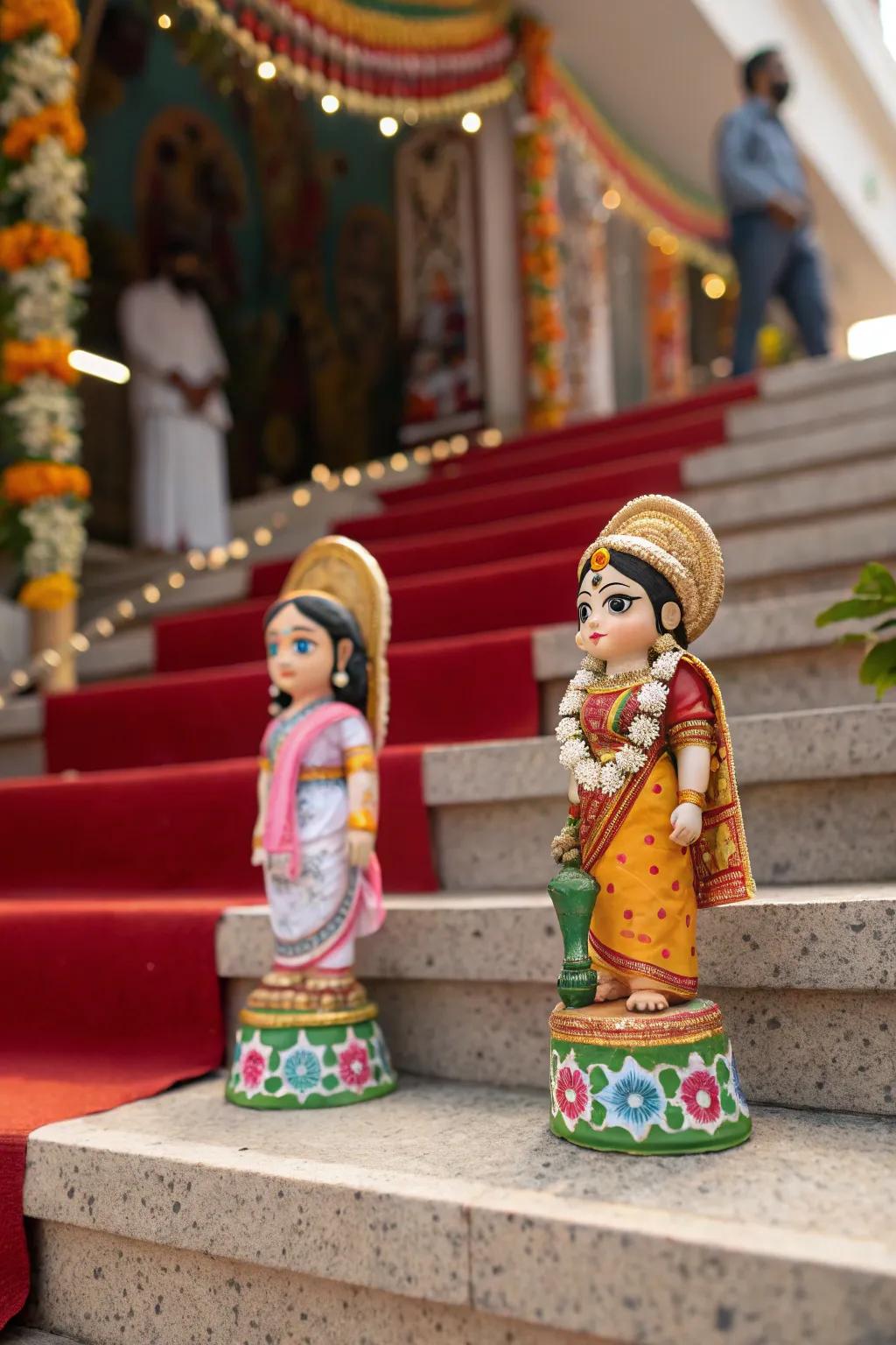 Customized printed dolls add a personal touch to the Golu display.